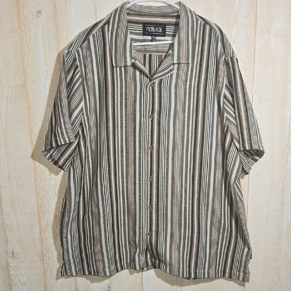 PX Black Men's Casual Green Striped Shirt -button Down Short Sleeve Size 3xl Euc